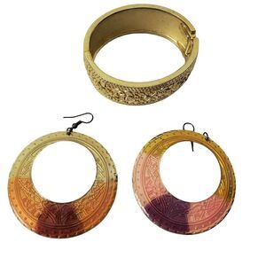 Women's Gold Hoop Earrings & Bracelet Set Costume Jewelry‎